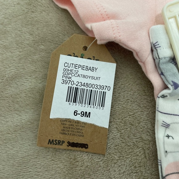 Chick Pea 3-PC Baby Girl Cat BodySuit Pants and Shoes Pink 6-9 Months - Picture 6 of 8